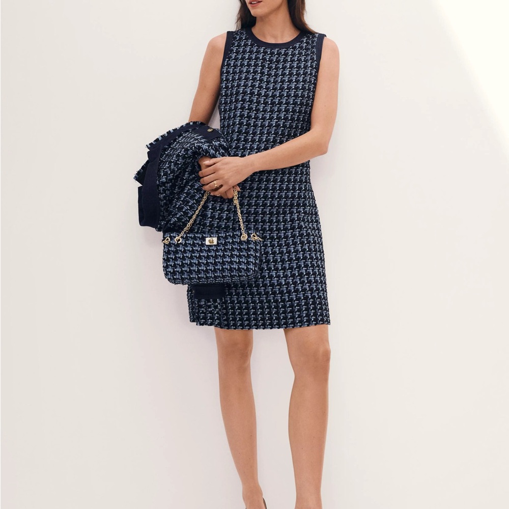 Women’s Denim Trim Tweed Shift Dress
